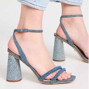 $160 Sam Edelman Blue Wash Beaded Woven Kia Denim Sandal Size 6